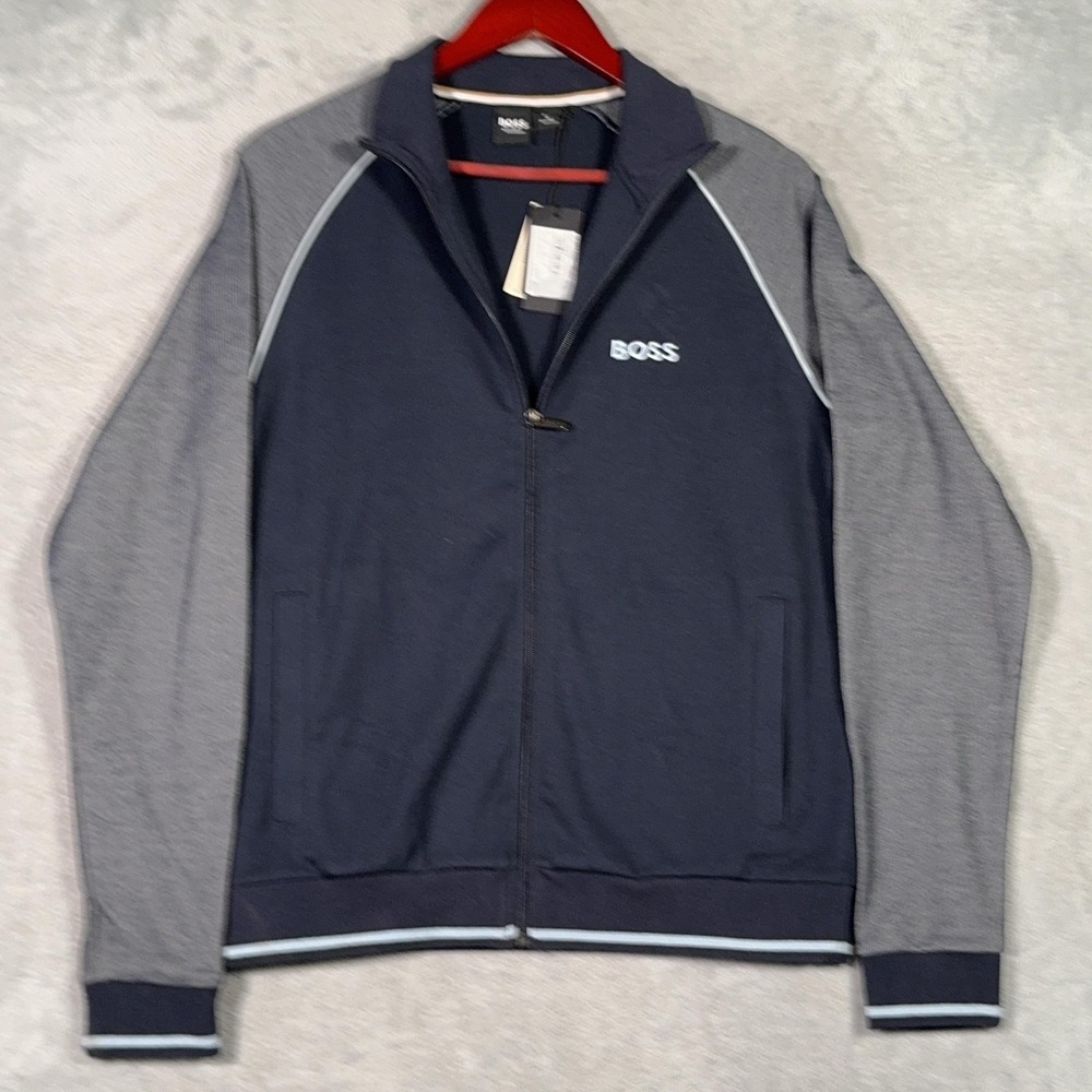 Boss Jacket Mens Small Blue Colorblock Track Full Zip Homewear Cotton Athletic